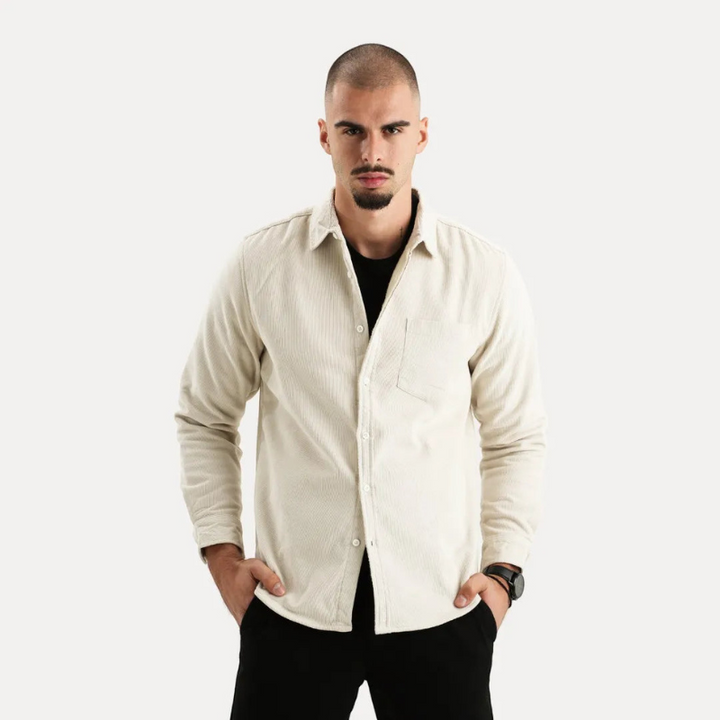Camicia Uomo a Maniche Lunghe in Velluto a Coste con Fodera Interna in Pelliccia, Stile Casual