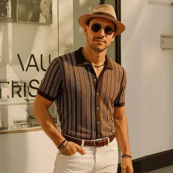 Camicia Polo Slim Fit da Uomo con Colletto Button Down Design a Spina di Pesce