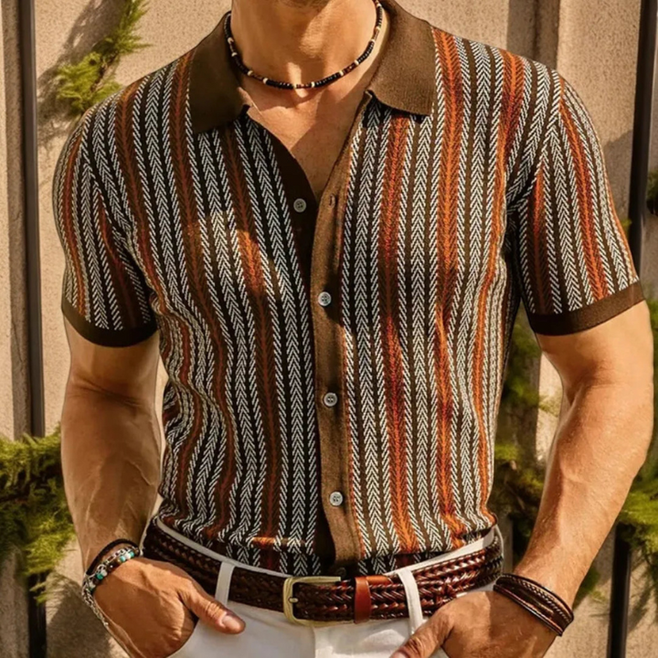 Camicia Polo Slim Fit da Uomo con Colletto Button Down Design a Spina di Pesce