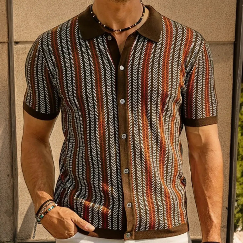 Camicia Polo Slim Fit da Uomo con Colletto Button Down Design a Spina di Pesce