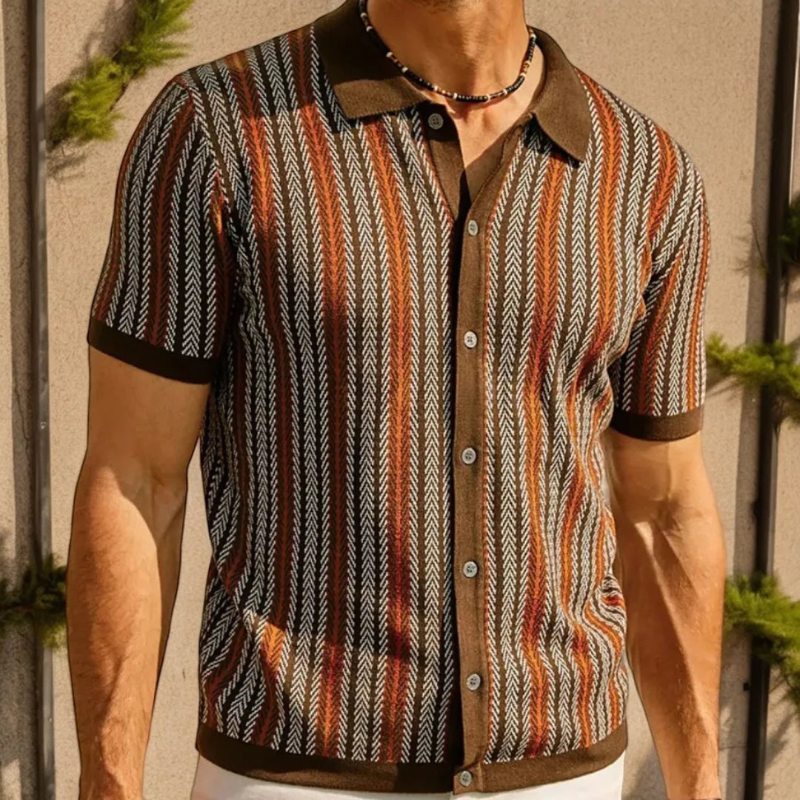 Camicia Polo Slim Fit da Uomo con Colletto Button Down Design a Spina di Pesce
