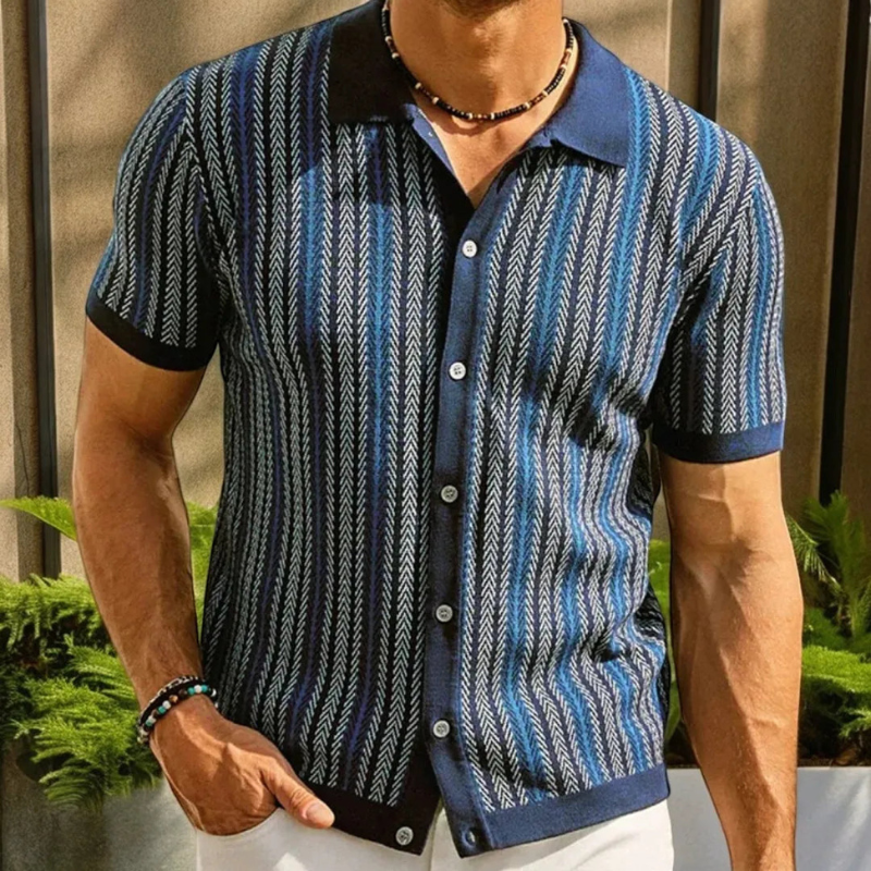 Camicia Polo Slim Fit da Uomo con Colletto Button Down Design a Spina di Pesce