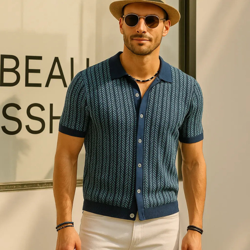 Camicia Polo Slim Fit da Uomo con Colletto Button Down Design a Spina di Pesce