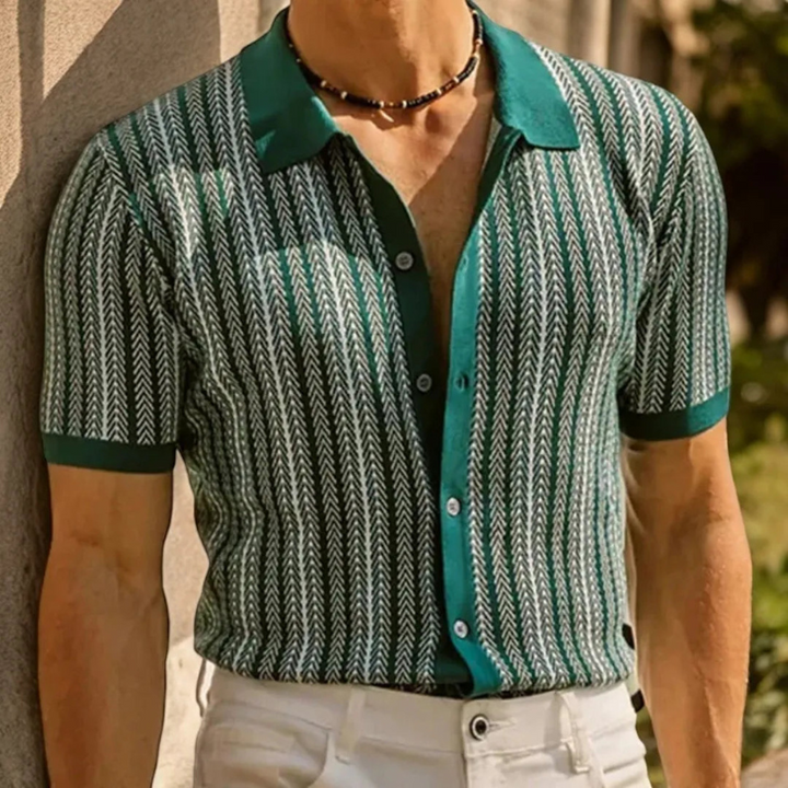 Camicia Polo Slim Fit da Uomo con Colletto Button Down Design a Spina di Pesce