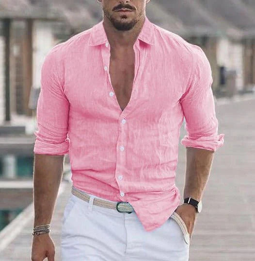 Camicia Uomo Estiva Elegante Bianco con Maniche Lunghe e Vestibilità Regolare 1