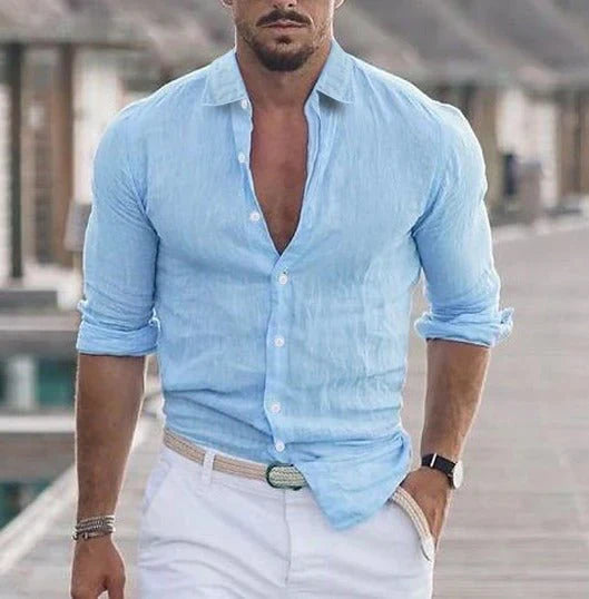 Camicia Uomo Estiva Elegante Bianco con Maniche Lunghe e Vestibilità Regolare 3