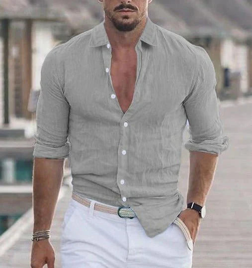 Camicia Uomo Estiva Elegante Bianco con Maniche Lunghe e Vestibilità Regolare 4
