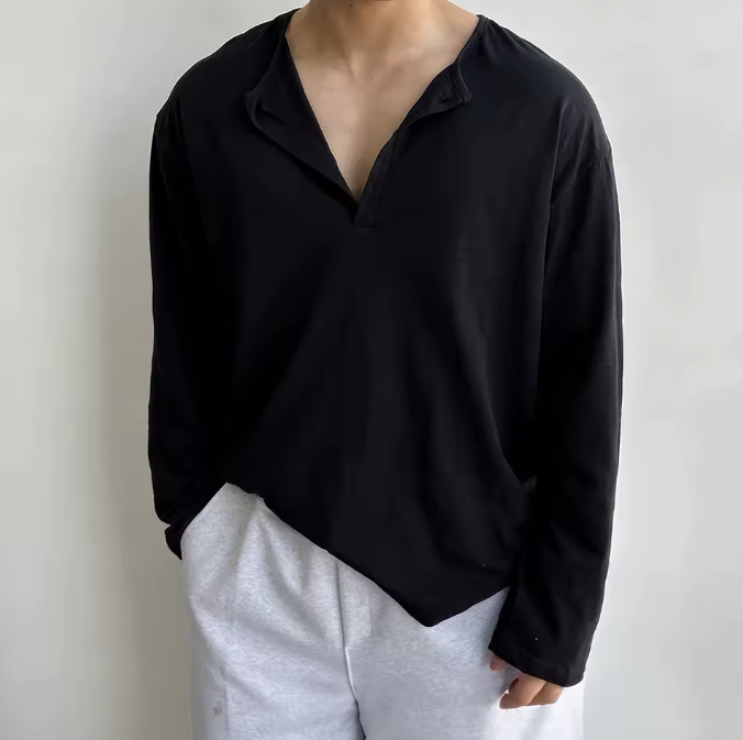 Camicia Uomo in Cotone con Collo Aperto e Taglio Rilassato per Comfort e Stile 2