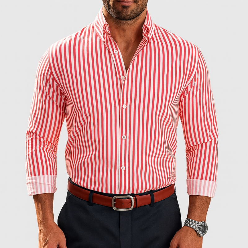 Camicia da Uomo a Righe in Cotone Multicolore, Vestibilità Elegante per Occasioni Casual e Formali