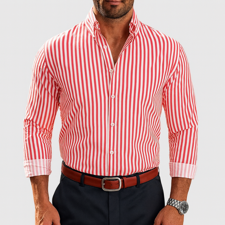 Camicia da Uomo a Righe in Cotone Multicolore, Vestibilità Elegante per Occasioni Casual e Formali