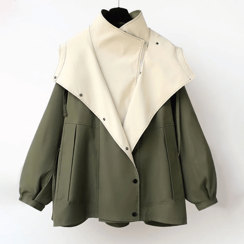 Cappotto Donna Trench Oversize Impermeabile con Collo Doppio Avvolgente