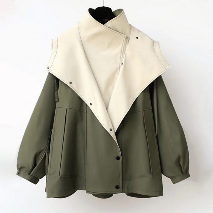 Cappotto Donna Trench Oversize Impermeabile con Collo Doppio Avvolgente