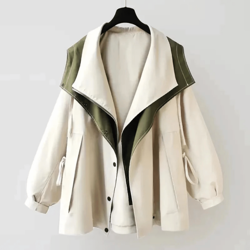 Cappotto Donna Trench Oversize Impermeabile con Collo Doppio Avvolgente