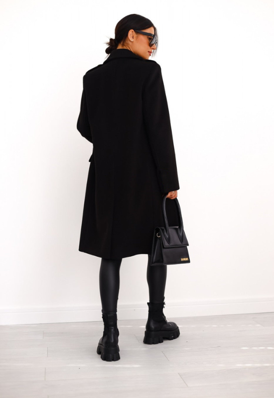 Cappotto Lungo Nero Donna Doppio Petto Elegante per Stile