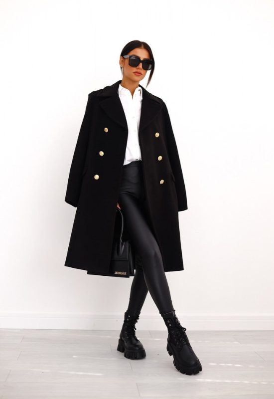 Cappotto Lungo Nero Donna Doppio Petto Elegante per Stile