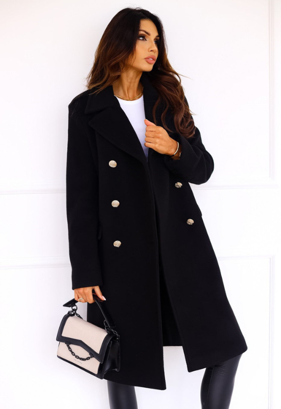 Cappotto Lungo Nero Donna Doppio Petto Elegante per Stile