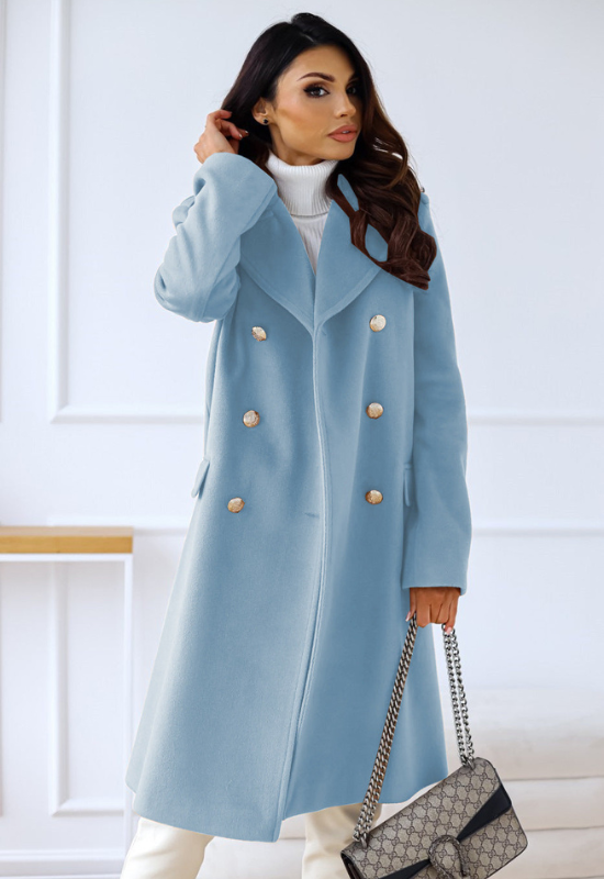 Cappotto Lungo Nero Donna Doppio Petto Elegante per Stile