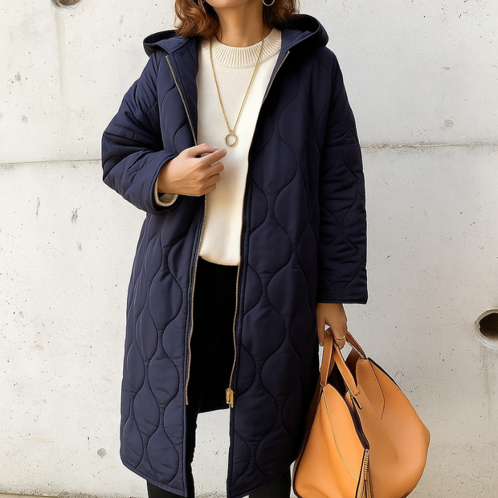 Abrigo largo oversize acolchado con capucha para mujer – Elegante abrigo de invierno