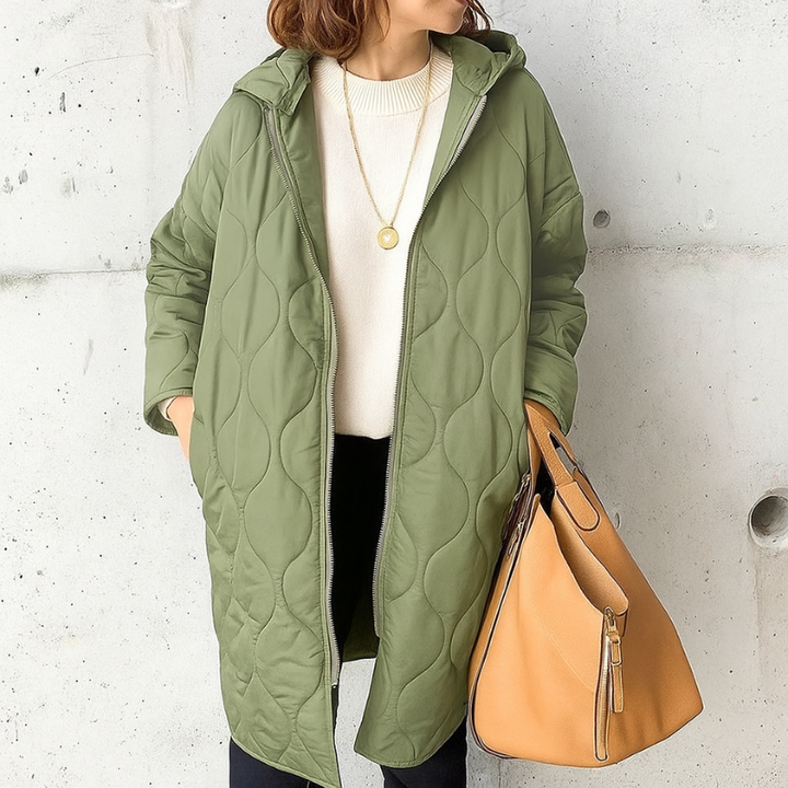 Abrigo largo oversize acolchado con capucha para mujer – Elegante abrigo de invierno