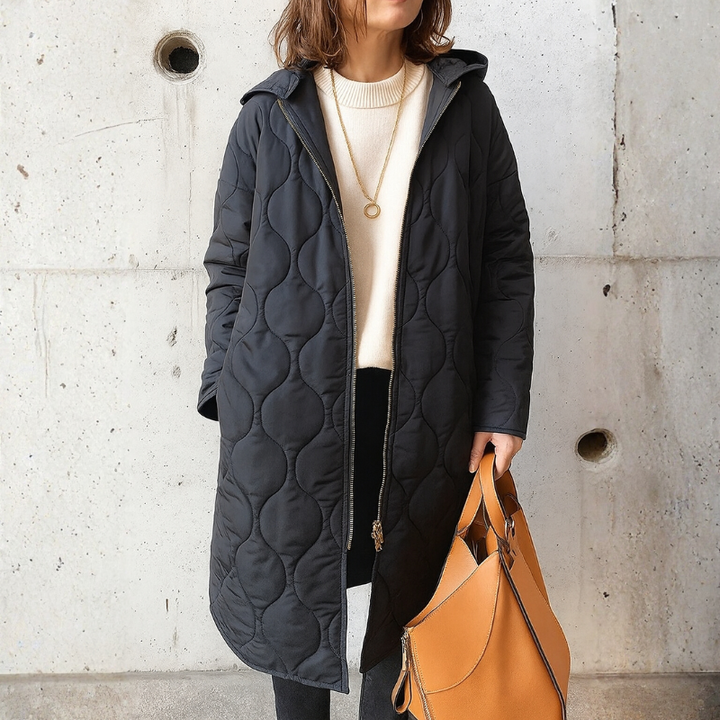 Abrigo largo oversize acolchado con capucha para mujer – Elegante abrigo de invierno