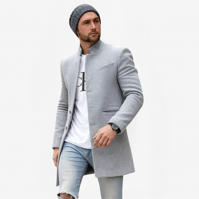 Herren Slim Fit Mantel mit Stehkragen für eleganten Winter