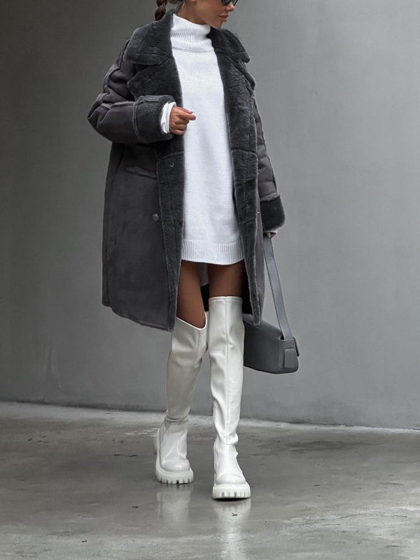 Cappotto Invernale Donna Taglie Forti con Colletto Teddy in Peluche – Caldo e Elegante, Chiusura a Bottoni 0