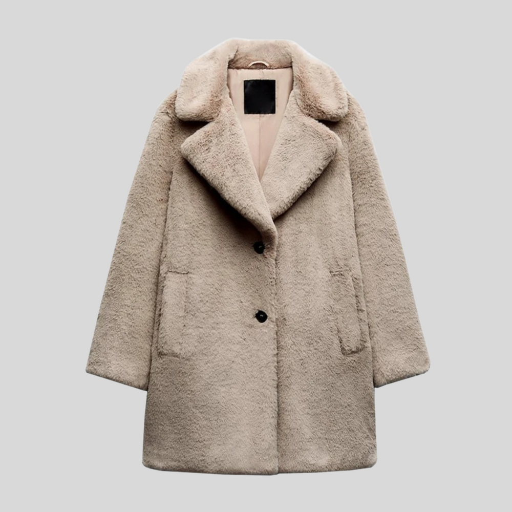 Cappotto Invernale Oversize Donna Nero con Colletto Dentellato e Finitura Morbida – Elegante e Caldo per Giornate Fredde 1