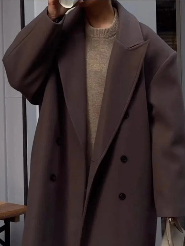 Cappotto Lngo Oversize da Donna con Scollo a V e Chiusura con Bottoni 6