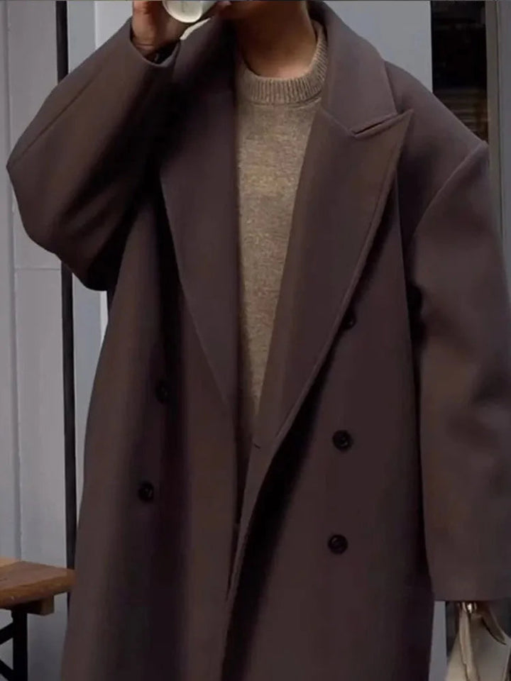 Cappotto Lngo Oversize da Donna con Scollo a V e Chiusura con Bottoni 6