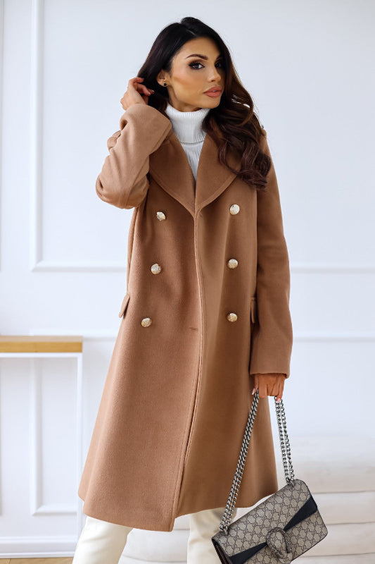 Cappotto Lungo Donna Doppiopetto in Lana Elegante con Tasche – Trench Invernale Chic per Occasioni Formali e Uso Quotidiano 2