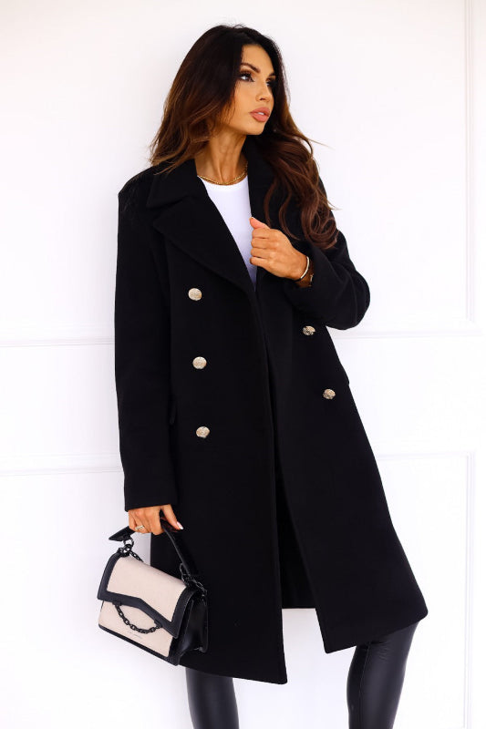 Cappotto Lungo Donna Doppiopetto in Lana Elegante con Tasche – Trench Invernale Chic per Occasioni Formali e Uso Quotidiano 4