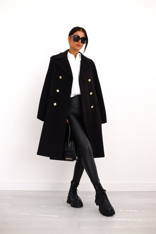 Cappotto Lungo Donna Doppiopetto in Lana Elegante con Tasche – Trench Invernale Chic per Occasioni Formali e Uso Quotidiano 5