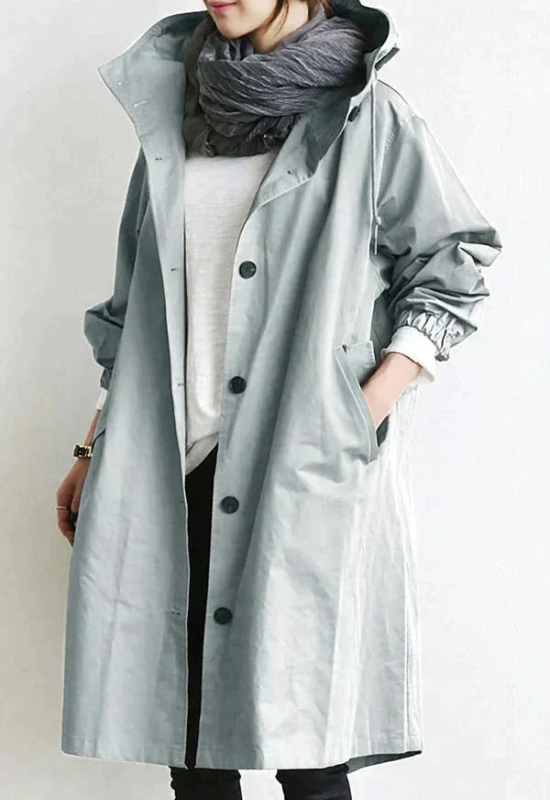 Cappotto Lungo Donna Impermeabile con Cappuccio Regolabile Stile Chic