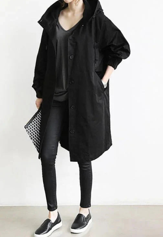Cappotto Lungo Donna Impermeabile con Cappuccio Regolabile Stile Chic