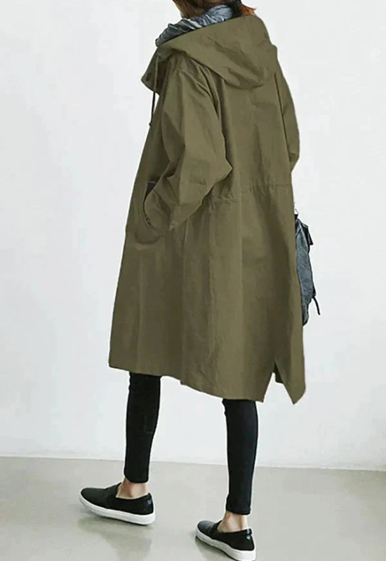 Cappotto Lungo Donna Impermeabile con Cappuccio Regolabile Stile Chic