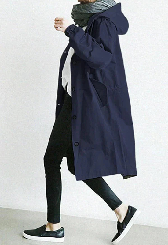 Cappotto Lungo Donna Impermeabile con Cappuccio Regolabile Stile Chic