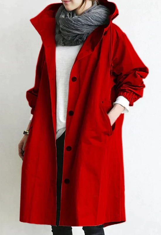 Cappotto Lungo Donna Impermeabile con Cappuccio Regolabile Stile Chic