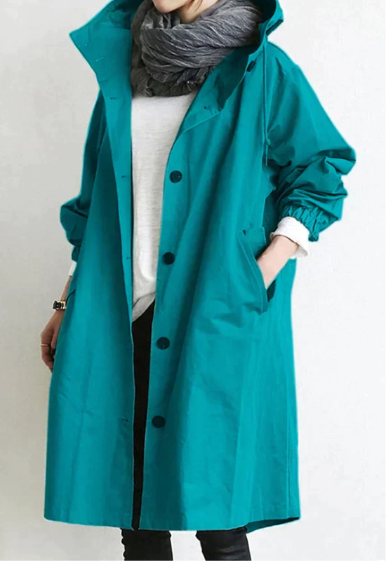 Cappotto Lungo Donna Impermeabile con Cappuccio Regolabile Stile Chic