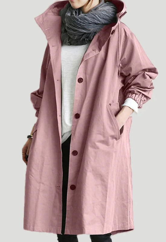 Cappotto Lungo Donna Impermeabile con Cappuccio Regolabile Stile Chic