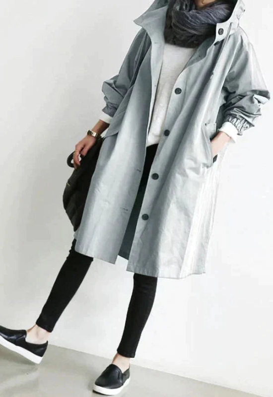 Cappotto Lungo Donna Impermeabile con Cappuccio Regolabile Stile Chic