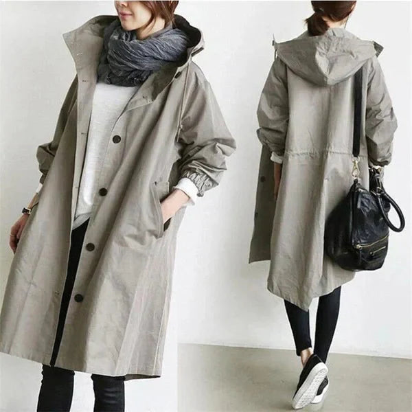 Cappotto Lungo Donna Impermeabile con Cappuccio Regolabile Stile Chic e Comfort 0