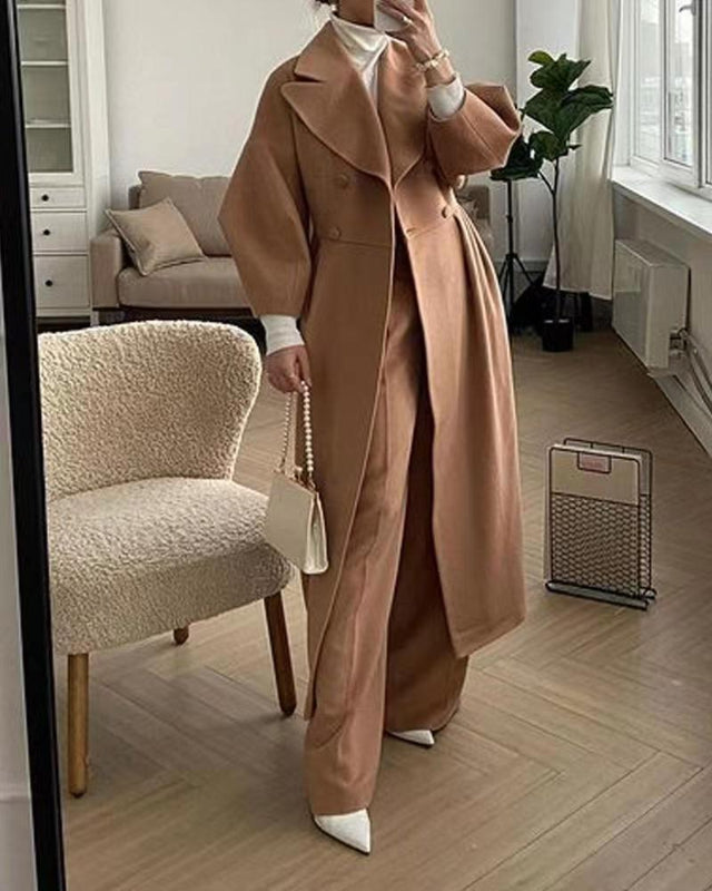 Cappotto Lungo Donna Nero in Lana con Risvolto Oversize, Elegante e Caldo - Doppio Petto, Stile Versatile 4