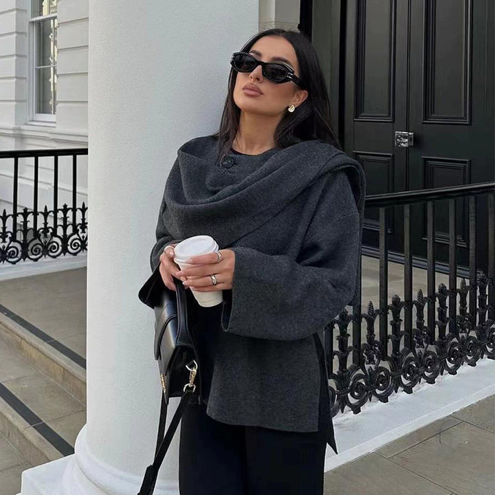 Cappotto Lungo Donna Oversize Nero in Lana con Tasche e Design Elegante 1