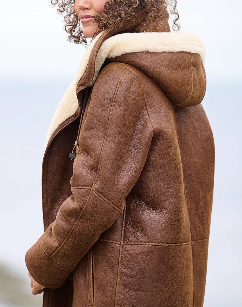 Cappotto Lungo Donna Vintage Invernale con Cappuccio e Interno Foderato 0