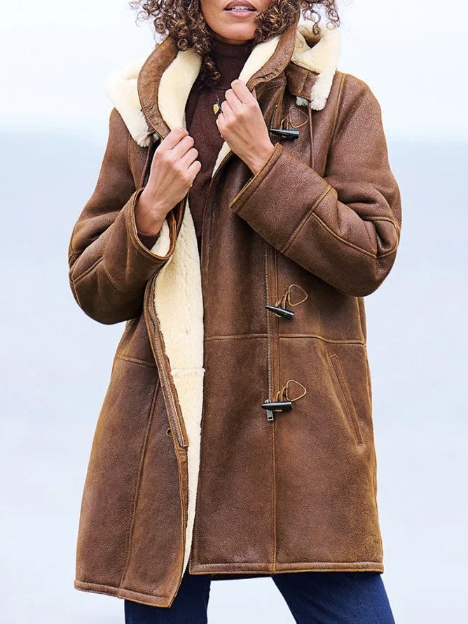 Cappotto Lungo Donna Vintage Invernale con Cappuccio e Interno Foderato 1