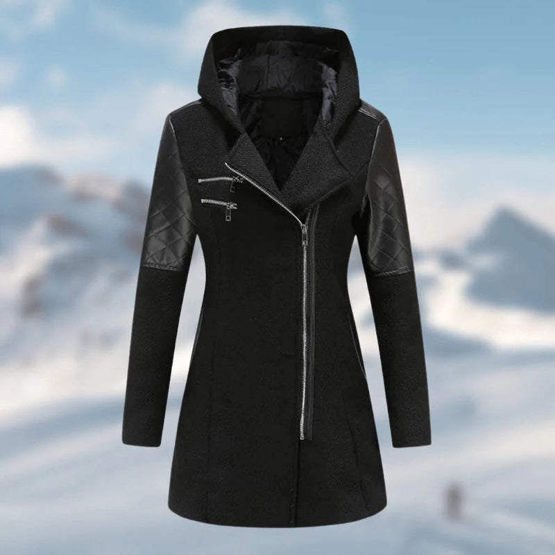 Cappotto Lungo Nero Donna Moderno Elegante Invernale con Tasche e Chiusura a Bottoni 4