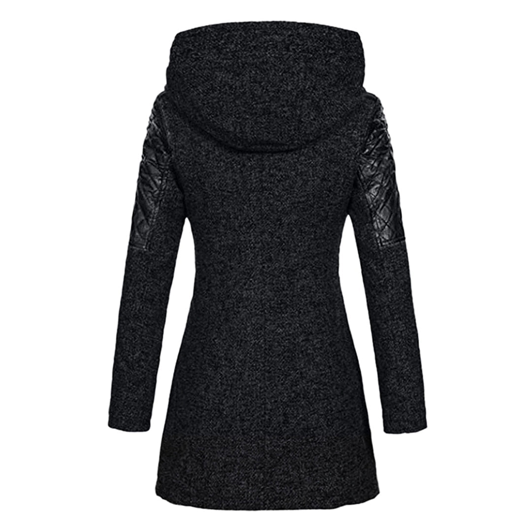 Cappotto Lungo Nero Donna Moderno Elegante Invernale con Tasche e Chiusura a Bottoni 5