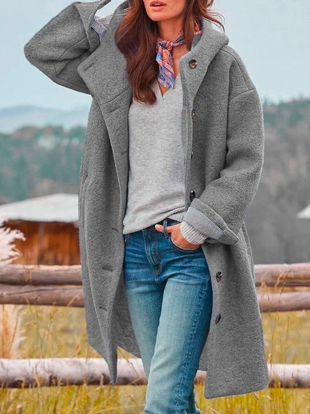 Cappotto Lungo Nero Donna con Bottoni Eleganti - Cappotti Donna per Autunno Inverno 2