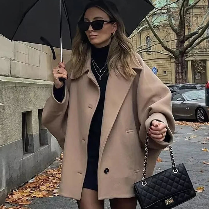 Cappotto Lungo Oversize Donna Nero con Maniche Lunghe e Chiusura Frontale – Elegante e Caldo per L'Inverno 1