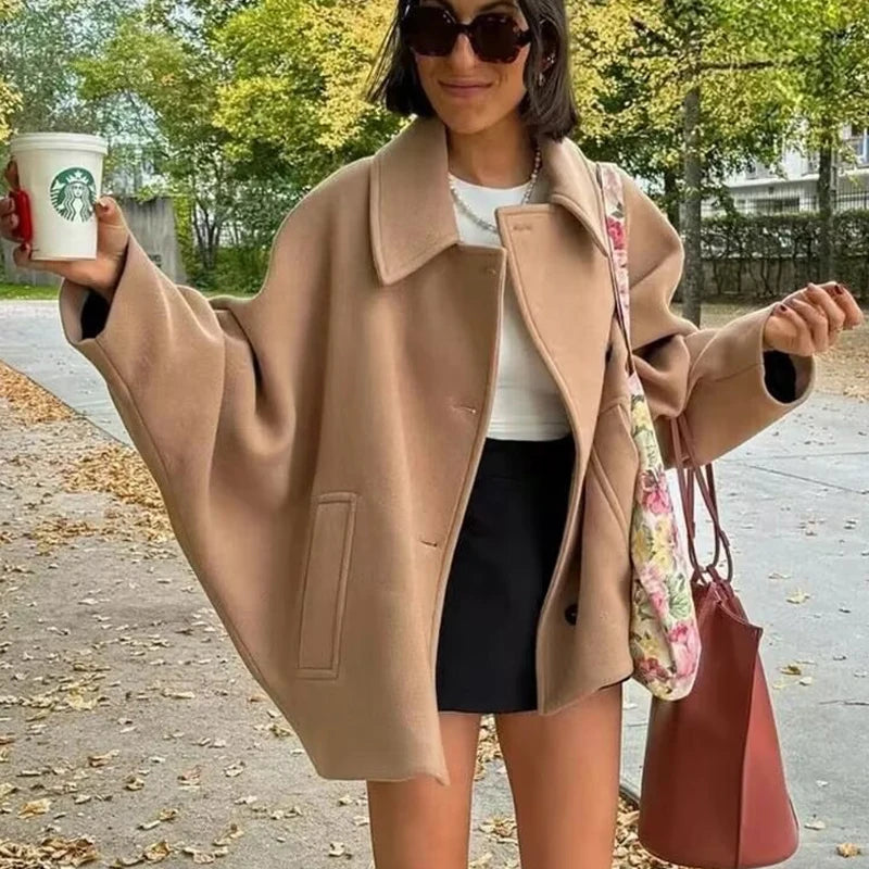Cappotto Lungo Oversize Donna Nero con Maniche Lunghe e Chiusura Frontale – Elegante e Caldo per L'Inverno 2